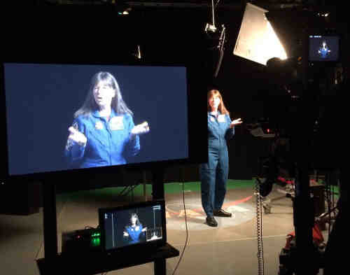 Astronaut Cady Coleman films her Space Apps promo!