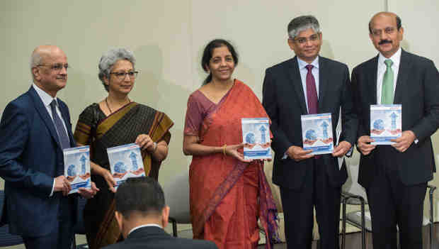 Pictured from Left to Right: NASSCOM President R. Chandrashekhar, Commerce Secretary Rita Teaotia of India, Minster for Commerce and Industry of India Nirmala Sitharaman, Indian Ambassador to the U.S. Arun Singh, NASSCOM Chairman Mohan Reddy