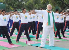 Narendra Modi Playing Yoga Tricks. Photo: Press Information Bureau