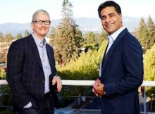 Apple CEO Tim Cook and Deloitte Global CEO Punit Renjen meet at Apple's campus to announce a joint effort to accelerate business transformation using iOS, iPhone & iPad. (Courtesy of Apple / Roy Zipstein)
