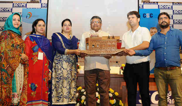 The Union Minister for Electronics & Information Technology and Law & Justice, Shri Ravi Shankar Prasad at the Jammu & Kashmir Village Level Entrepreneurs conference (VLEs), in New Delhi on October 24, 2016