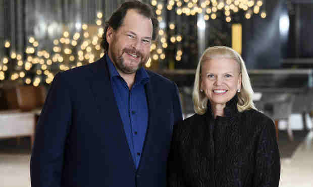On Monday, March 6, Salesforce Chairman and CEO, Marc Benioff and IBM Chairman, President and CEO Ginni Rometty announced a global strategic partnership to deliver joint artificial intelligent solutions that will enable companies to make smarter decisions, faster than ever before. (Photo Credit: Jon Simon/Feature Photo Service for IBM)