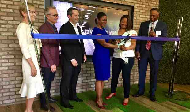 Ribbon cutting (left to right)— Hayla Moddelmog (president and CEO, Metro Atlanta Chamber), Lou Trebino (principal, KPMG), Ric Kimball (principal, KPMG Atlanta), Candace Byrd (chief of staff, Atlanta Mayor Kasim Reed), Rahsaan Shears (Advisory managing director, KPMG), Milford McGuirt (KPMG office managing partner, Atlanta)