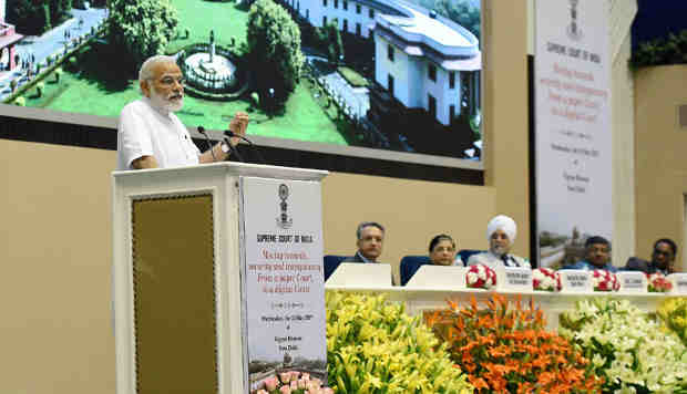 PM Narendra Modi addressing at the event marking introduction of digital filing as a step towards paperless Supreme Court, in New Delhi on May 10, 2017