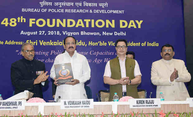 M. Venkaiah Naidu releasing the souvenir at the 48th Foundation Day of Bureau of Police Research and Development, in New Delhi on August 27, 2018