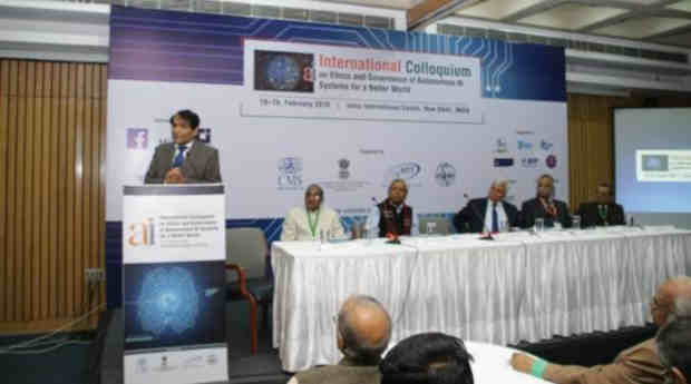 Suresh Prabhu speaking at the first open meet on AI in New Delhi on February 18, 2019. Photo: PIB