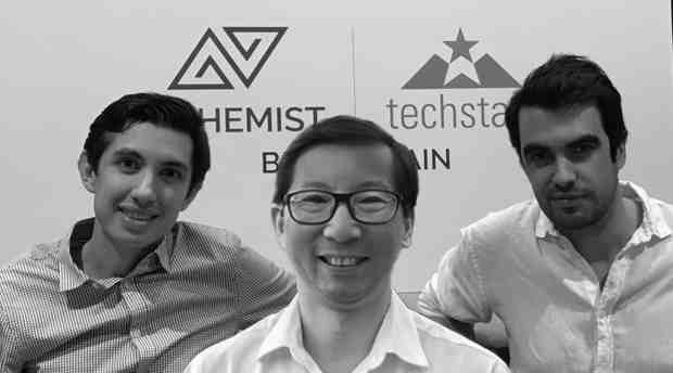 Embleema co-founders Nicolas Schmidt, Chief Product Officer, CEO Robert Chu and Alexis Normand, Head of Embleema Blockchain Consortium