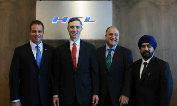 HCL Launches its Cyber Security Fusion Center. L-R: Arthur Filip, EVP and Head of Sales Transformation and Marketing, HCL Technologies; U.S. Representative Van Taylor District 3 (R-Plano); Maher Maso, Former Mayor of Frisco, Texas; and Maninder Singh, CVP, Cyber Security Services at HCL Technologies