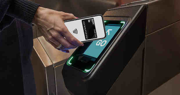 OMNY card reader at turnstile