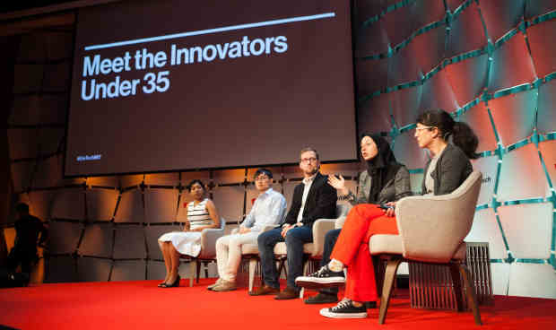 Honorees from MIT Technology Review's 2018 35 Innovators Under 35 onstage at EmTech MIT 2018.