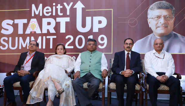 Ravi Shankar Prasad at the “MeitY Start-up Summit on Leveraging Technology for Socio-Economic Growth”, in New Delhi on October 21, 2019.