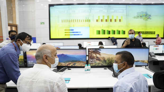 Chief Minister of Delhi, Arvind Kejriwal, in Delhi Government's Integrated Command and Control Centre (ICCC) to manage Covid-19 in Delhi on May 15, 2021. Photo: Arvind Kejriwal / Delhi Government