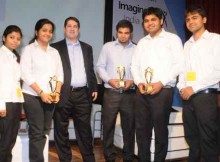 Joseph Landes, General Manager - Developer and Platform Evangelism (DPE), Microsoft India with one of the winning teams of Microsoft Imagine Cup 2014