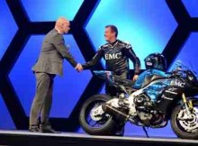 John McGuinness, a.k.a 'Morecambe Missile', with EMC CMO Jonathan Martin.