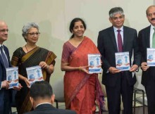 Pictured from Left to Right: NASSCOM President R. Chandrashekhar, Commerce Secretary Rita Teaotia of India, Minster for Commerce and Industry of India Nirmala Sitharaman, Indian Ambassador to the U.S. Arun Singh, NASSCOM Chairman Mohan Reddy