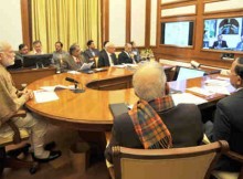 Narendra Modi chairing eighth interaction through PRAGATI - the ICT-based, multi-modal platform for Pro-Active Governance and Timely Implementation, in New Delhi on December 30, 2015.