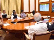 Narendra Modi chairing eleventh interaction through PRAGATI - the ICT-based, multi-modal platform for Pro-Active Governance and Timely Implementation, in New Delhi on March 23, 2016