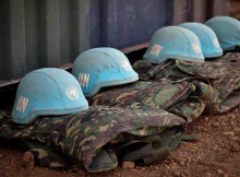 Blue helmets and uniforms of UN Peacekeepers. UN Photo / Marco Dormino