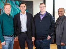 Peter Rander, Argo AI COO; Mark Fields, Ford president and CEO; Bryan Salesky, Argo AI CEO; and Raj Nair, Ford executive vice president, Product Development. Salesky and Rander are alumni of Carnegie Mellon National Robotics Engineering Center and former leaders on the self-driving car teams of Google and Uber, respectively