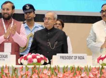 Pranab Mukherjee launching the SWAYAM, 32 SWAYAM Prabha DTH Channels and National Academic Depository, at the National Convention on Digital Initiatives, organised by the Ministry of Human Resource Development, in New Delhi on July 09, 2017