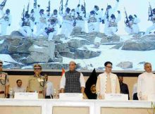The Union Home Minister, Shri Rajnath Singh at the Pipping Ceremony on Promotion of officers and personnel of ITBP, in New Delhi on August 21, 2017. The Minister of State for Home Affairs, Shri Kiren Rijiju is also seen. (file photo)