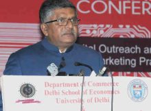 Ravi Shankar Prasad addressing at the inauguration of the 6th Annual International Conference on “Digital Outreach and Future of Marketing Practice”, organised by the Department of Commerce, Delhi School of Economics, University of Delhi, in Delhi on January 11, 2018