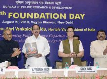 M. Venkaiah Naidu releasing the souvenir at the 48th Foundation Day of Bureau of Police Research and Development, in New Delhi on August 27, 2018