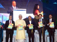 Manoj Sinha releasing the publication, at the inauguration of the India Mobile Congress - 2018, in New Delhi on October 25, 2018. The Secretary, (Telecom), Ms. Aruna Sundararajan and other dignitaries are also seen.