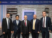 Turkcell has performed the first live 5G trial in Turkey. From left, Turkcell CTO Gediz Sezgin, President of Samsung Electronics Turkey Dae Hyun Kim, Istanbul Technical University President Prof. Dr. Mehmet Karac, Turkcell CEO Kaan Terzioglu, Head of Samsung Networks Europe Thomas Riedel. Photo: Turkcell