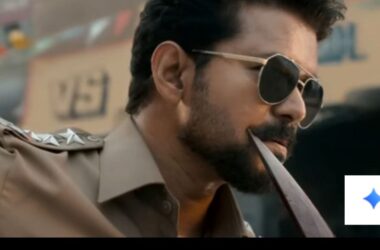 Screengrab from the Trailer of Jana Nayagan with a representational Google Gemini Logo