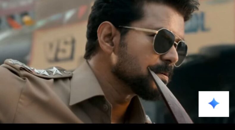 Screengrab from the Trailer of Jana Nayagan with a representational Google Gemini Logo