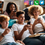 Representational image of teens (boys and girls) using social media on their mobile phones. Image generated with Meta AI image generator by RMN News Service.
