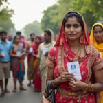 AI-generated representational image of men and women standing outside a polling booth to vote in an Indian election. Photo: RMN News Service