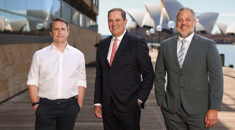 (L–R) James Manning (Co-Founder & CEO, Sharon AI), Chuck Robbins (Chair & CEO, Cisco), and Stefan Leitl (VP & General Manager, Cisco Australia & New Zealand) in Sydney. Photo: Cisco