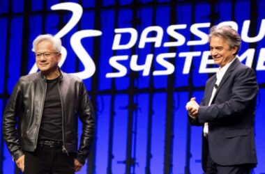 NVIDIA CEO Jensen Huang and Dassault Systèmes CEO Pascal Daloz have announced a landmark partnership to build a shared industrial AI architecture. Photo: NVIDIA