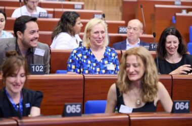 Stakeholders and educators discussing the future of digital citizenship education at a Council of Europe forum in Strasbourg.
