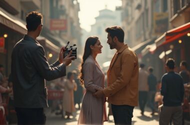 A romantic cinematic scene featuring a hero and heroine, generated using enhanced cinematic AI technology.