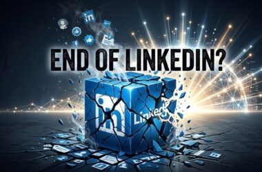 AI-generated abstract image of a shattered cube featuring the LinkedIn logo, symbolizing platform decay and technical failure.