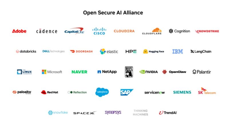 Logos of founding members of the Open Secure AI Alliance, including NVIDIA, Microsoft, and IBM.