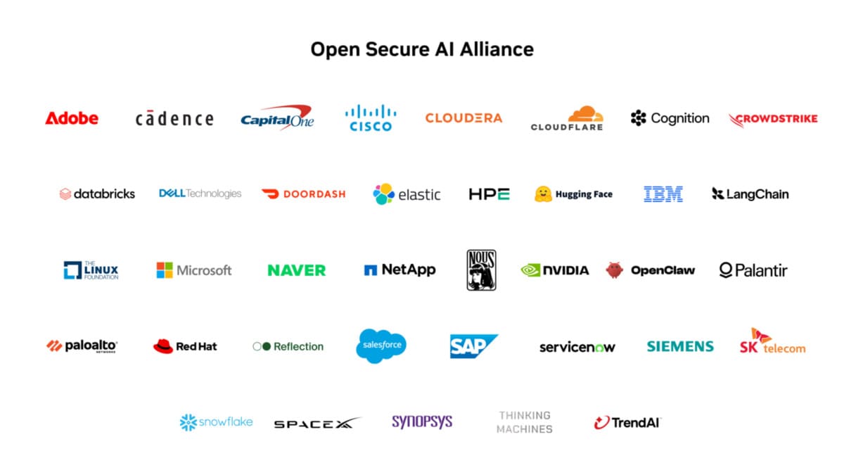 Logos of founding members of the Open Secure AI Alliance, including NVIDIA, Microsoft, and IBM.