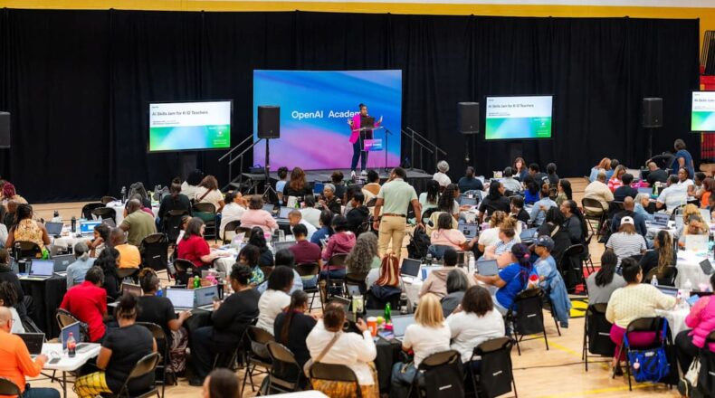 K–12 educators collaborating at an OpenAI Teacher Jam workshop to learn about AI tools for the classroom.