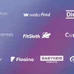 Visual compilation of logos representing the ten participating startups in the OpenAI and MHESI Thailand AI Accelerator program, including CARIVA, Wello Food, Dietz, Precisionize, FitSloth, Curico, insKru, Floaino, EasyKids Robotics, and Globish.