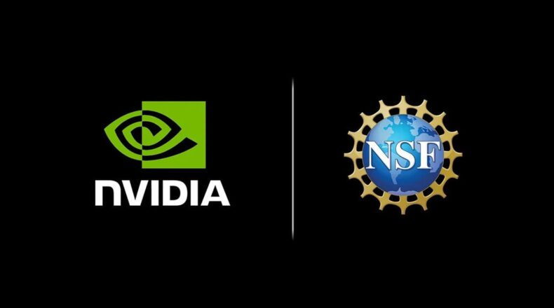 NVIDIA and National Science Foundation logos side by side representing their AI Hubs partnership.