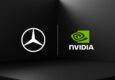 Mercedes-Benz and NVIDIA corporate logos presented together to signify an expanded automated driving partnership.