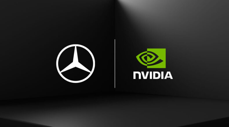 Mercedes-Benz and NVIDIA corporate logos presented together to signify an expanded automated driving partnership.